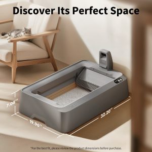 Manufacturer Crystal Duo open-tray dimension diagram in a living room: length 32.20 in, width 19.96 in and tray height 7.08 in. The graphic advises checking product dimensions before purchase.